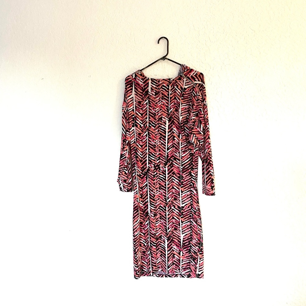 Colorblock dress with geo stripe print throughout